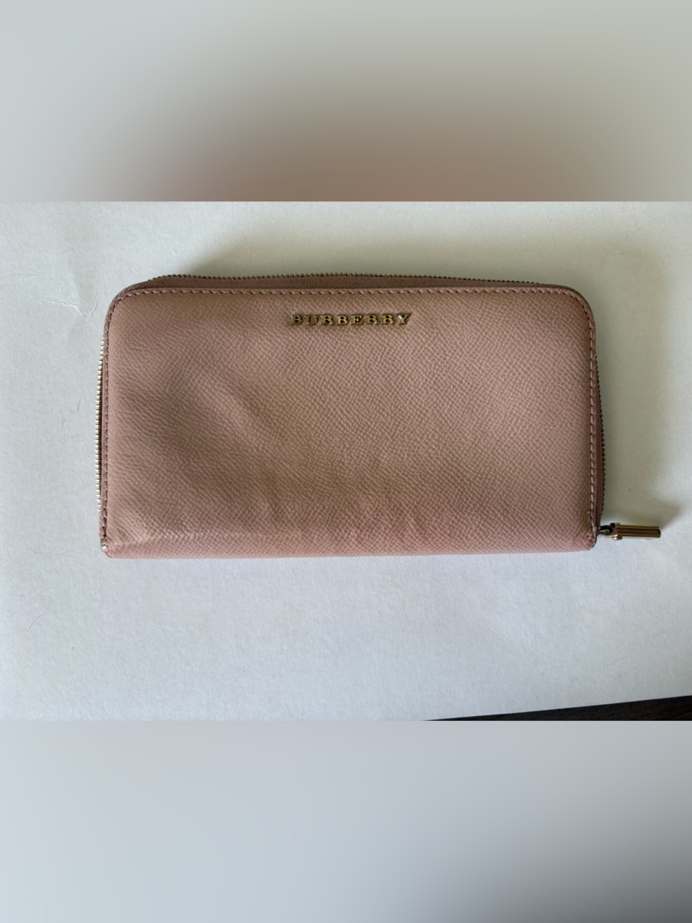 Burberry Pale Pink Leather Zip Around Continental Wallet Gold Logo